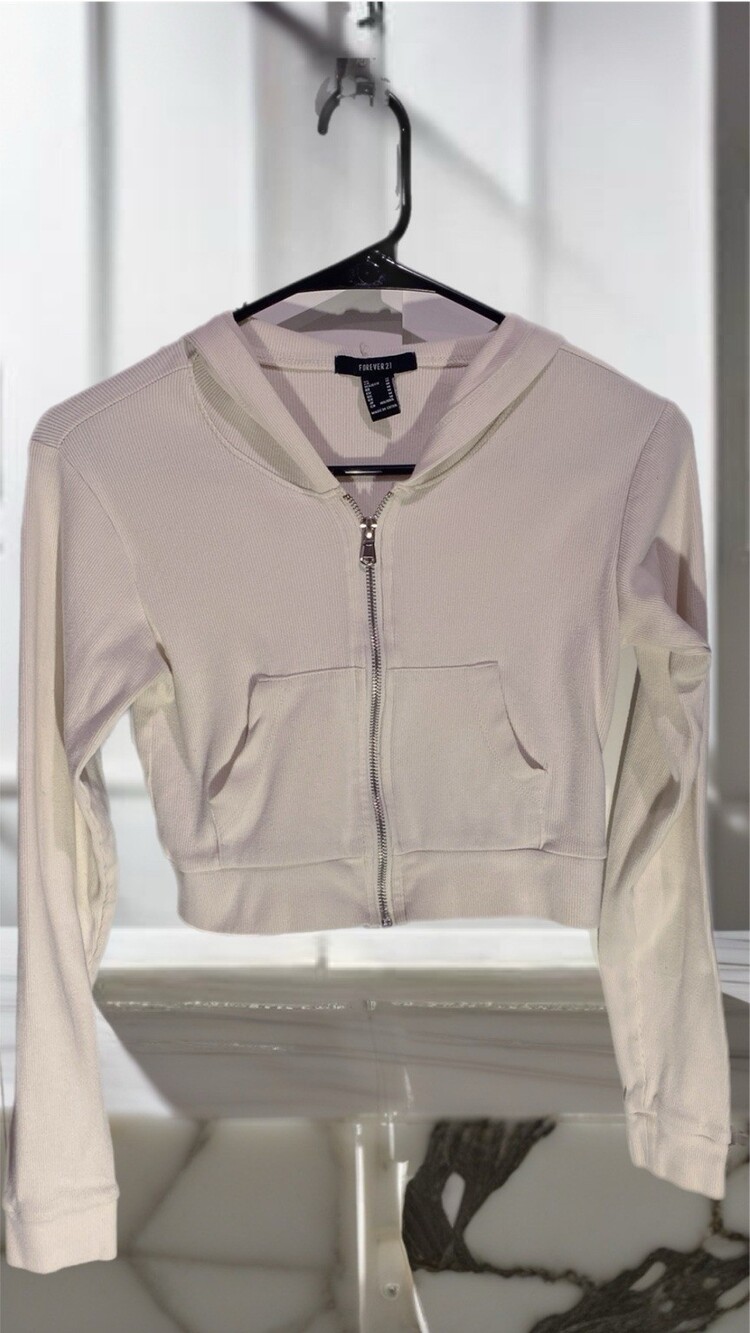 Forever 21 Cream Cropped Zip Hoodie